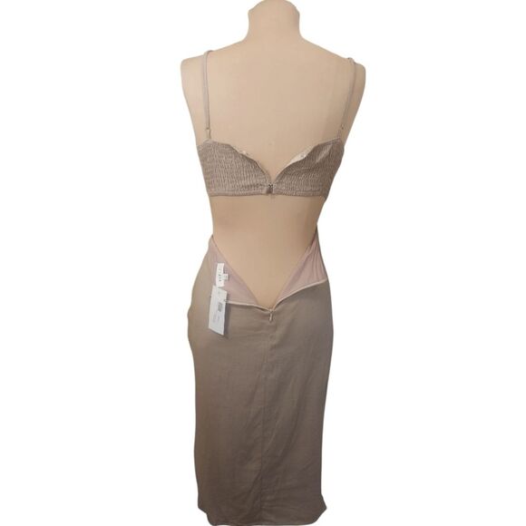 MABLE - NWT! "Annie" Khaki Cut Out Ruched Midi Dress - Small - Picture 8 of 12
